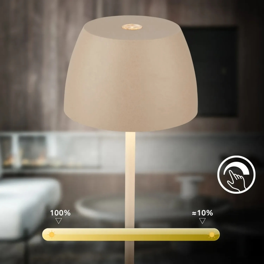 Briloner - Lâmpada de mesa tátil recarregável para exterior MINI LED regulável, 2,5 W/5 V IP44 1800 mAh bege