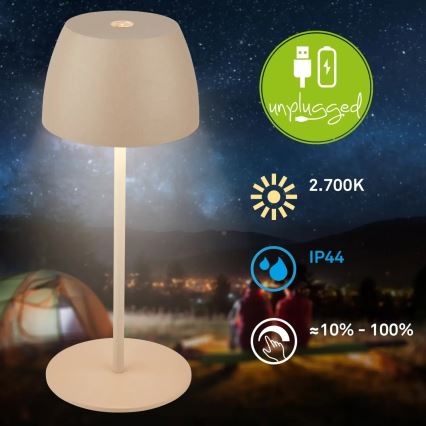 Briloner - Lâmpada de mesa tátil recarregável para exterior MINI LED regulável, 2,5 W/5 V IP44 1800 mAh bege