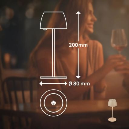 Briloner - Lâmpada de mesa tátil recarregável para exterior MINI LED regulável, 2,5 W/5 V IP44 1800 mAh bege