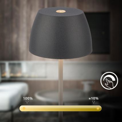 Briloner - Candeeiro de mesa exterior tátil, recarregável e dimerizável MINI LED/2,5W/5V IP44 1800 mAh antracite