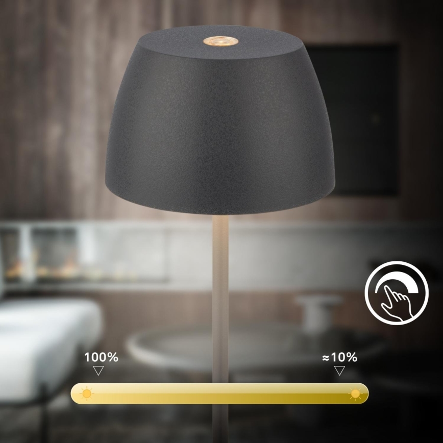 Briloner - Candeeiro de mesa exterior tátil, recarregável e dimerizável MINI LED/2,5W/5V IP44 1800 mAh antracite