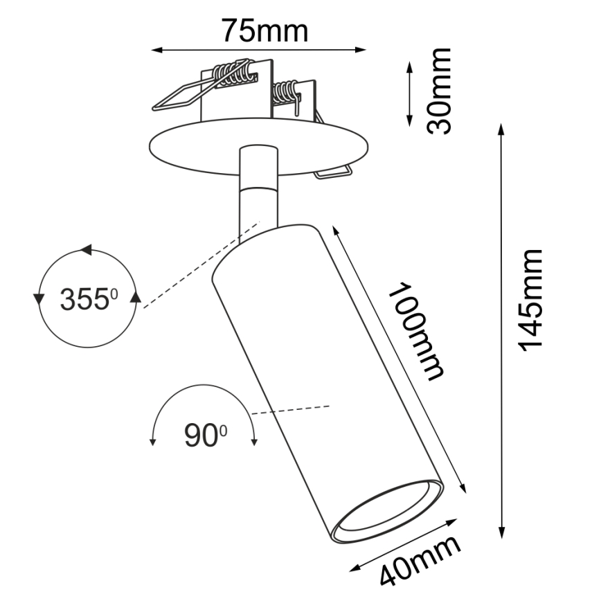 Brosline - Spot de embutir no teto 1xGU10/4W/230V preto