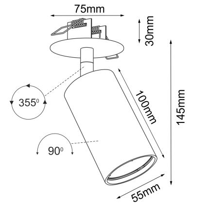 Brosline - Spot de embutir para tecto falso 1xGU10/10W/230V preto