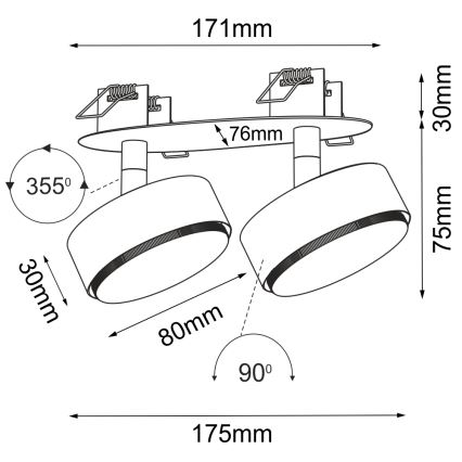Brosline - Luminária de teto embutida com 2xGX53/9W/230V, preta