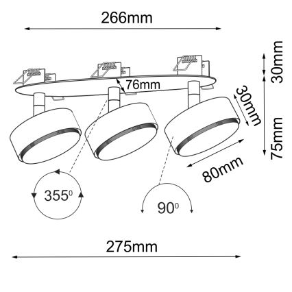 Brosline - Spot de embutir 3xGX53/9W/230V preto