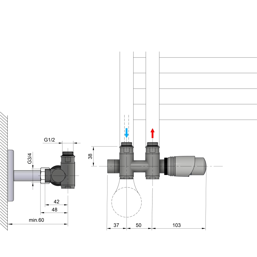 Bruckner - Conjunto de ligação termostática para ligação central WICHER COMBI mate preto