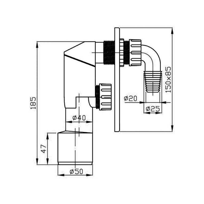 Bruckner - Sifão para máquina de lavar roupa para instalação embutida DN40/50 polido aço inoxidável