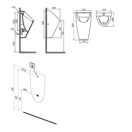 Bruckner - Urinol SCHWARN entrada traseira, descarga traseira cerâmica/mate preto