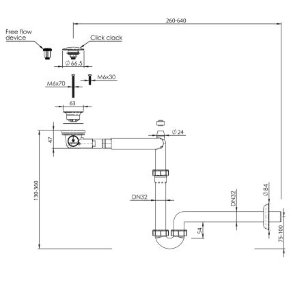Bruckner - Válvula para lavatório com resíduos mobiliário CLICK-CLACK DN32 branco/cromado brilhante