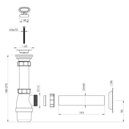Bruckner - Válvula para lavatório com resíduos DN40 branco/aço inoxidável