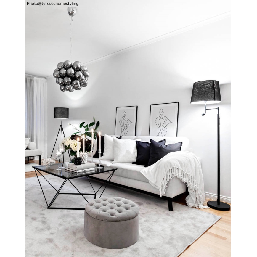 ByRydens - Candeeiro de pé LED ORLANDO 1xE27/5W/230V + LED/3W preto Ø 36 cm