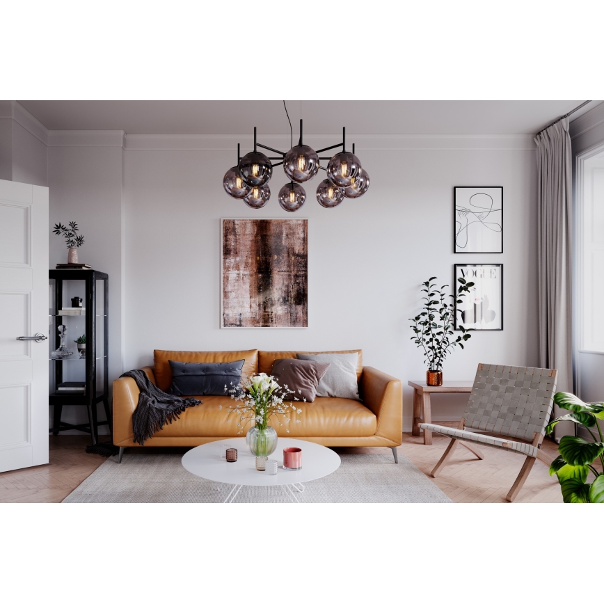 ByRydens - Candeeiro suspenso BOYLE 8xE27/5W/230V fumado/preto diâmetro 83 cm