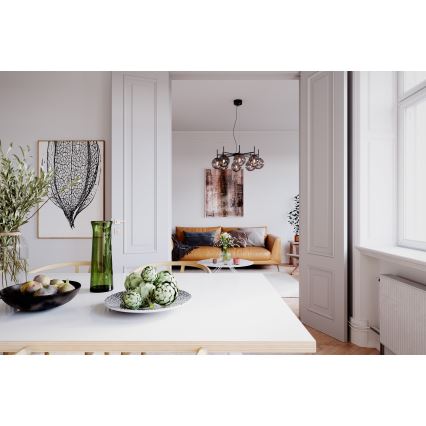 ByRydens - Candeeiro suspenso BOYLE 8xE27/5W/230V fumado/preto diâmetro 83 cm