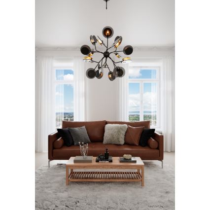 ByRydens - Candeeiro suspenso TURNO 18xG9/4W/230V dourado/preto diâmetro 80 cm