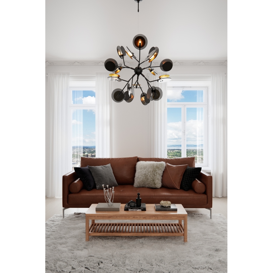 ByRydens - Candeeiro suspenso TURNO 18xG9/4W/230V dourado/preto diâmetro 80 cm