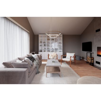 ByRydens - Lustre LED suspenso por cabo TRIONE LED/45W/230V bege, diâmetro 80 cm