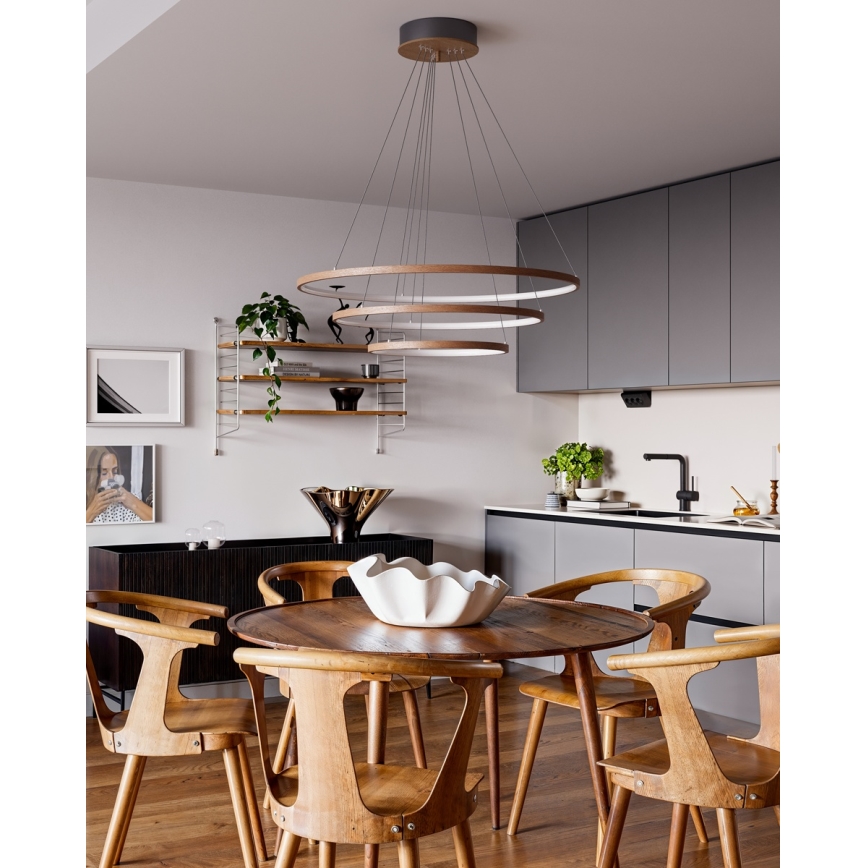 ByRydens - Lustre LED suspenso por cabo TRIONE LED/45W/230V castanho diâmetro 80 cm