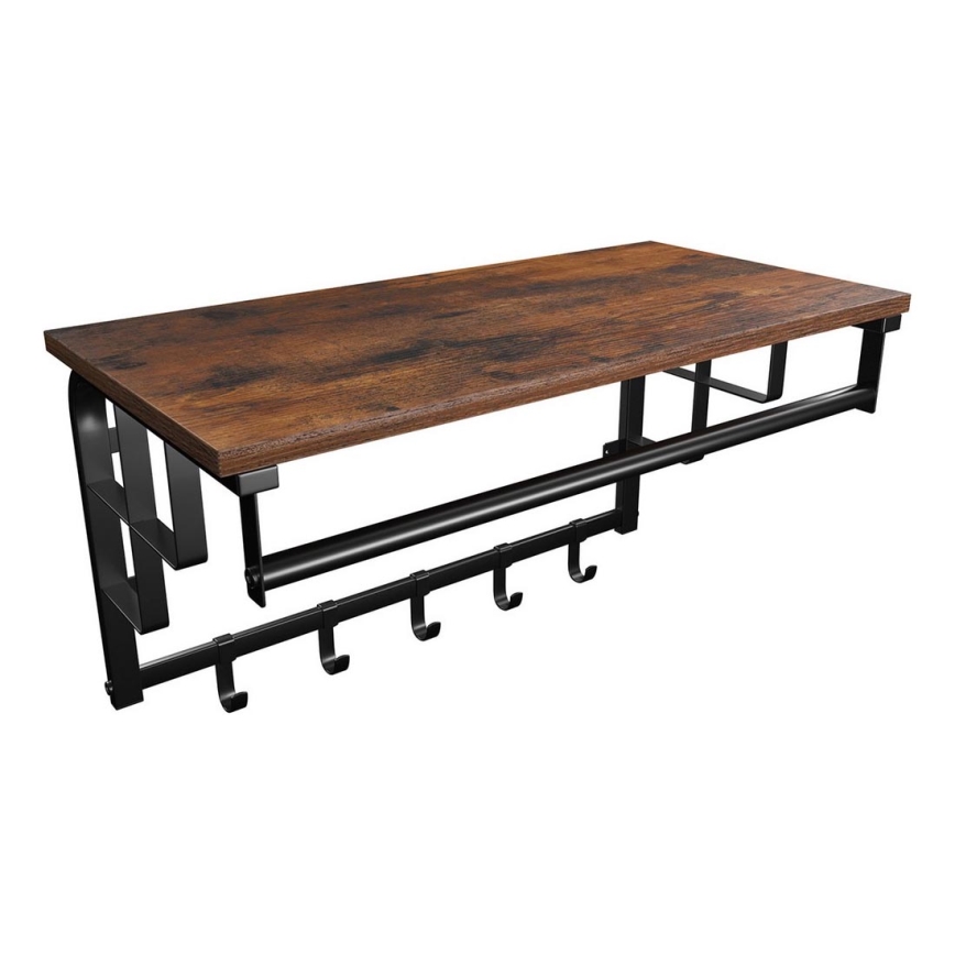 Cabide de parede com prateleira NATE castanho/preto