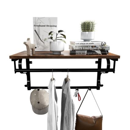 Cabide de parede com prateleira NATE castanho/preto