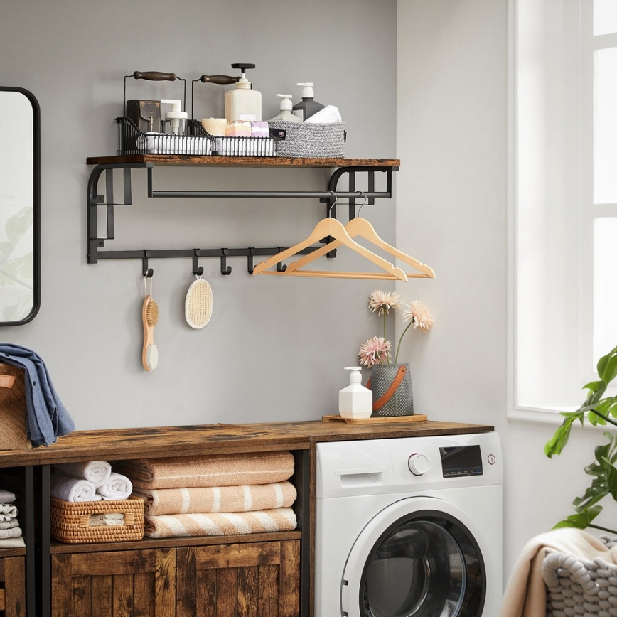 Cabide de parede com prateleira NATE, castanho/preto