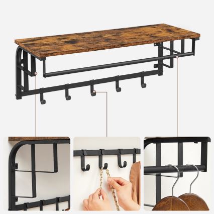 Cabide de parede com prateleira NATE, castanho/preto