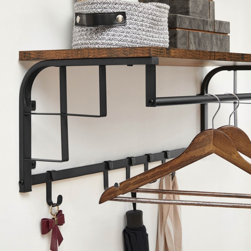 Cabide de parede com prateleira NATE, castanho/preto