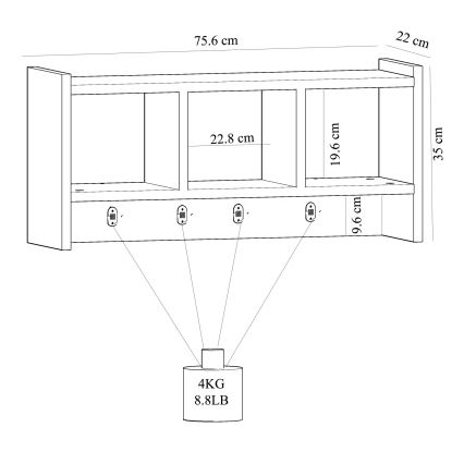 Cabide de parede STAR 35x76 cm branco