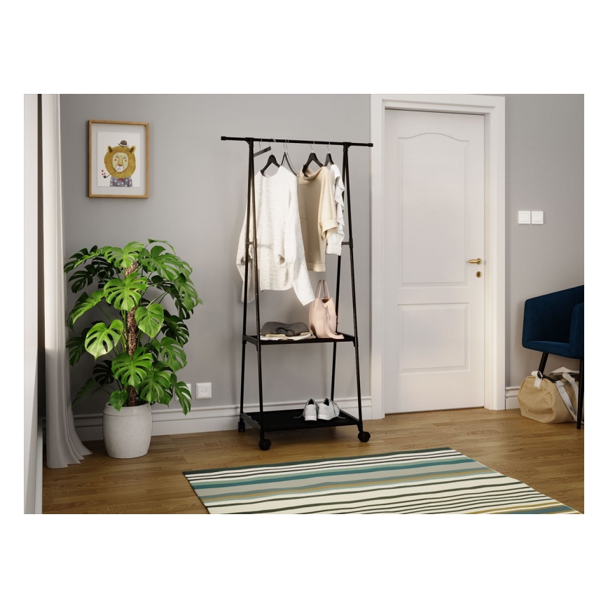 Cabide metálico com prateleiras OLAZEN 157x85 cm preto