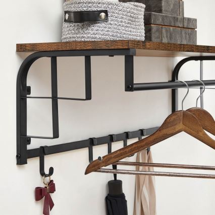 Cabideiro de parede com prateleira NATE castanho/preto