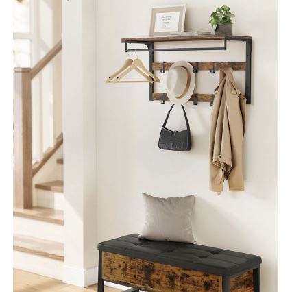 Cabideiro de parede com prateleira NATE castanho/preto