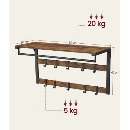 Cabideiro de parede com prateleira NATE castanho/preto