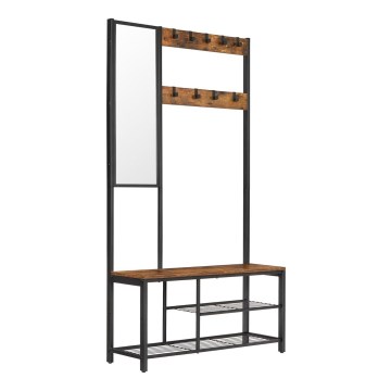 Cabideiro de pé com espelho NAVOR castanho/preto