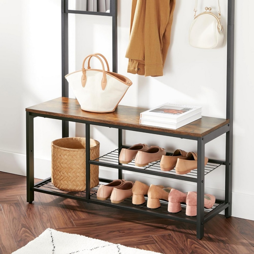 Cabideiro de pé com espelho NAVOR castanho/preto