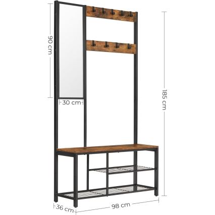 Cabideiro de pé com espelho NAVOR castanho/preto