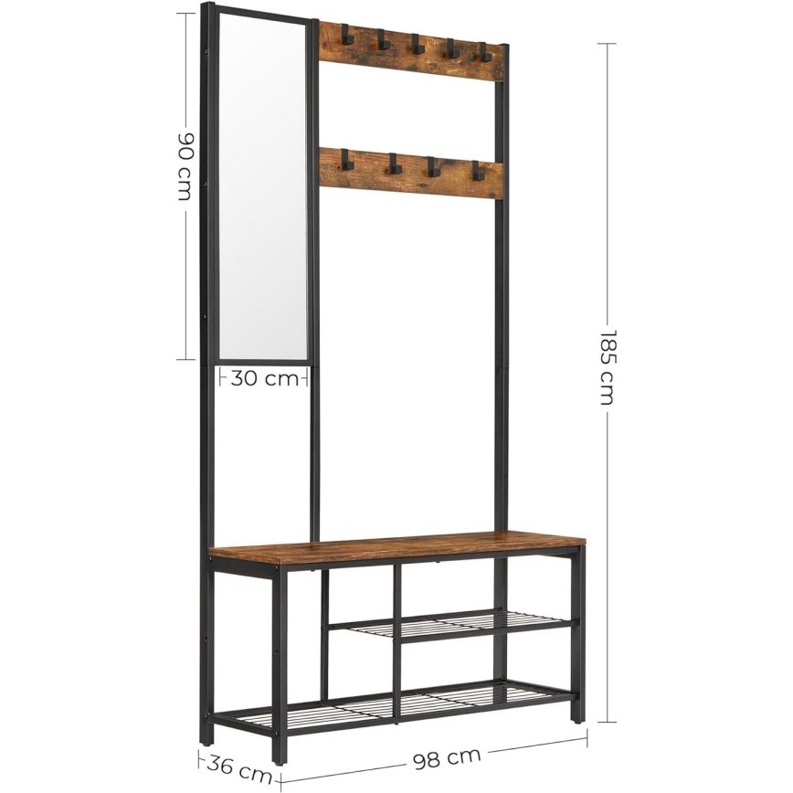 Cabideiro de pé com espelho NAVOR castanho/preto