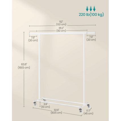 Cabideiro móvel de pé LINEA, branco