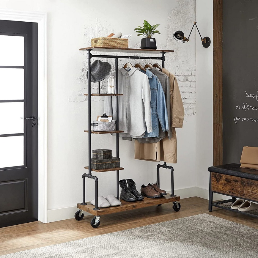 Cabideiro móvel de pé LINEA castanho/preto