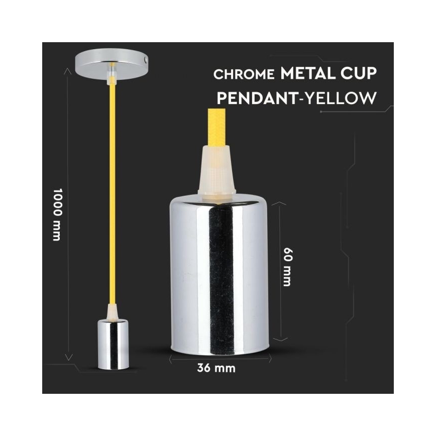 Cabo de carregamento 1xE27/60W/230V amarelo/cromado brilhante