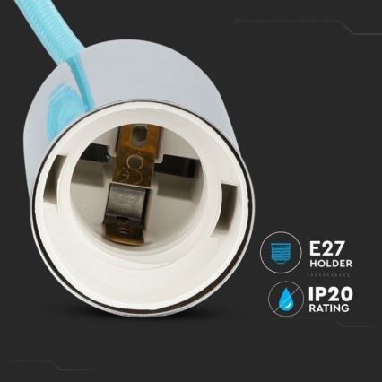 Cabo de carregamento 1xE27/60W/230V azul claro/cromado brilhante