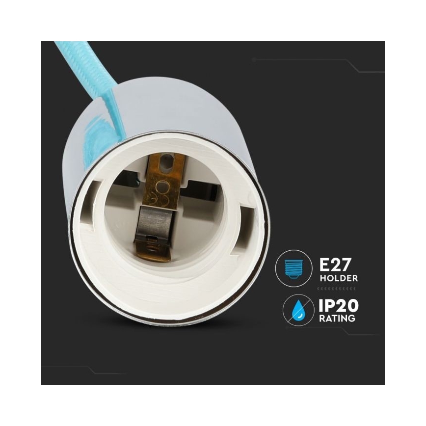 Cabo de carregamento 1xE27/60W/230V azul claro/cromado brilhante
