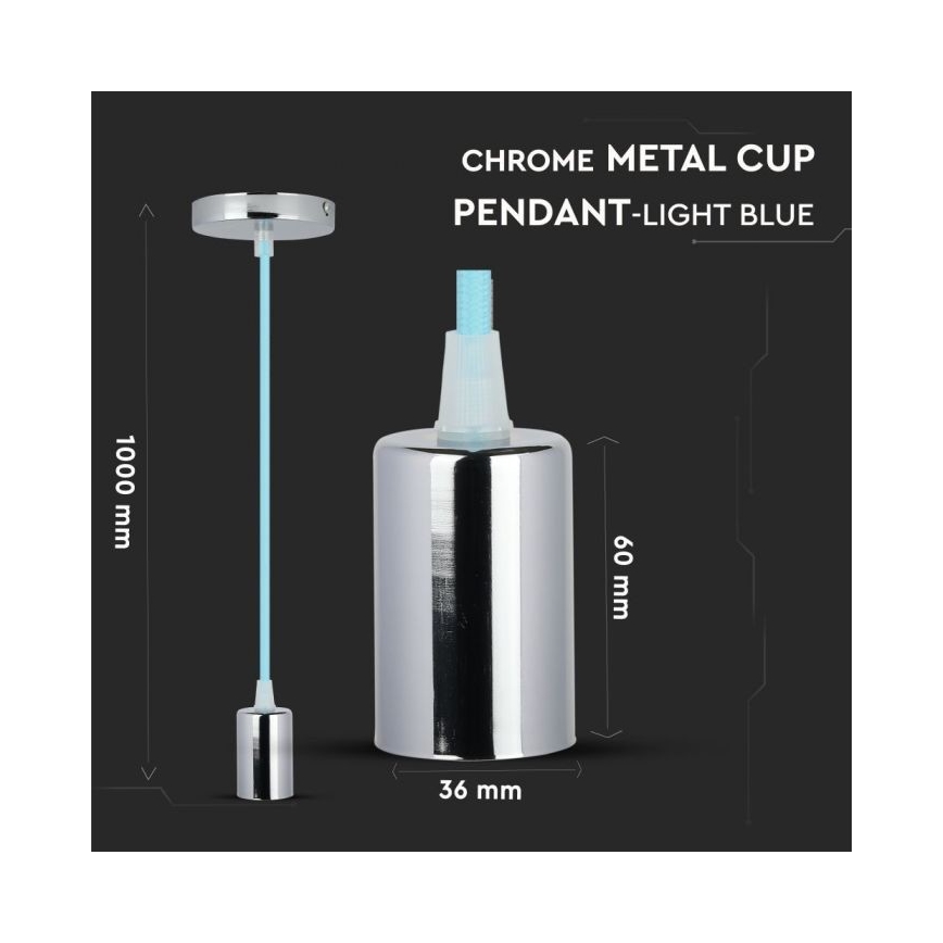 Cabo de carregamento 1xE27/60W/230V azul claro/cromado brilhante