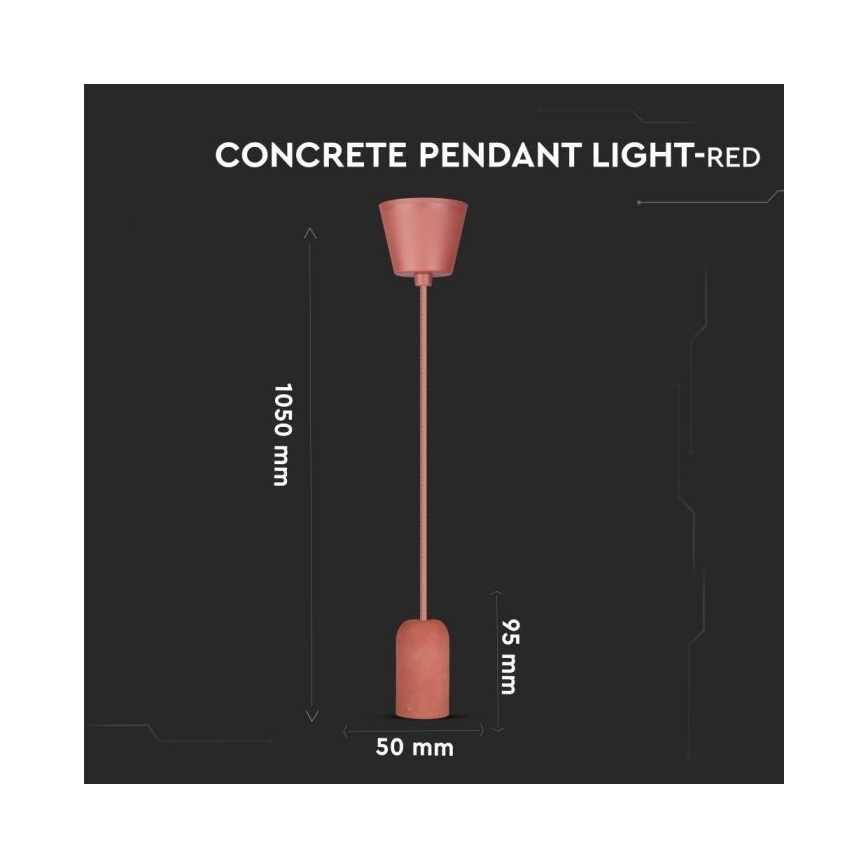 Cabo de carregamento 1xE27/60W/230V betão/vermelho