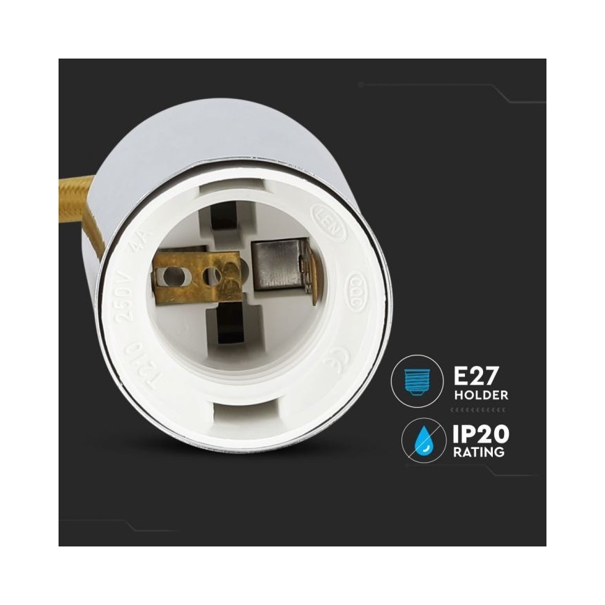 Cabo de carregamento 1xE27/60W/230V castanho/cromado brilhante