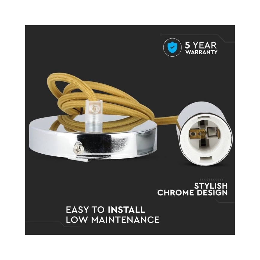 Cabo de carregamento 1xE27/60W/230V castanho/cromado brilhante