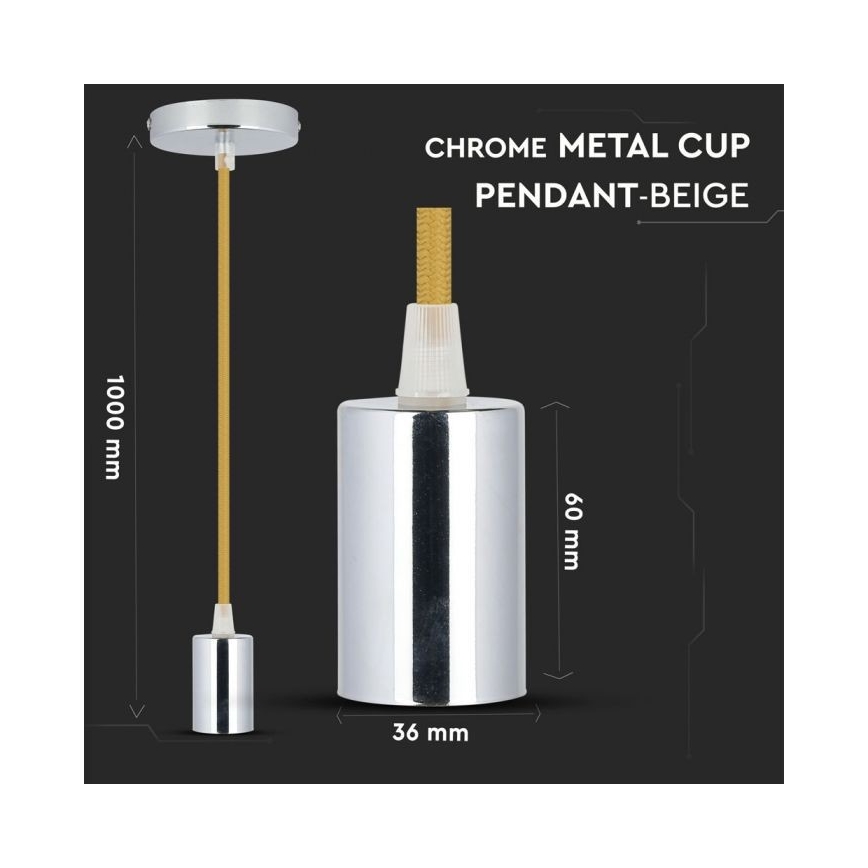 Cabo de carregamento 1xE27/60W/230V castanho/cromado brilhante