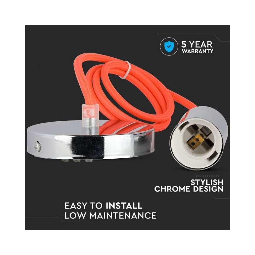 Cabo de carregamento 1xE27/60W/230V laranja/cromado brilhante
