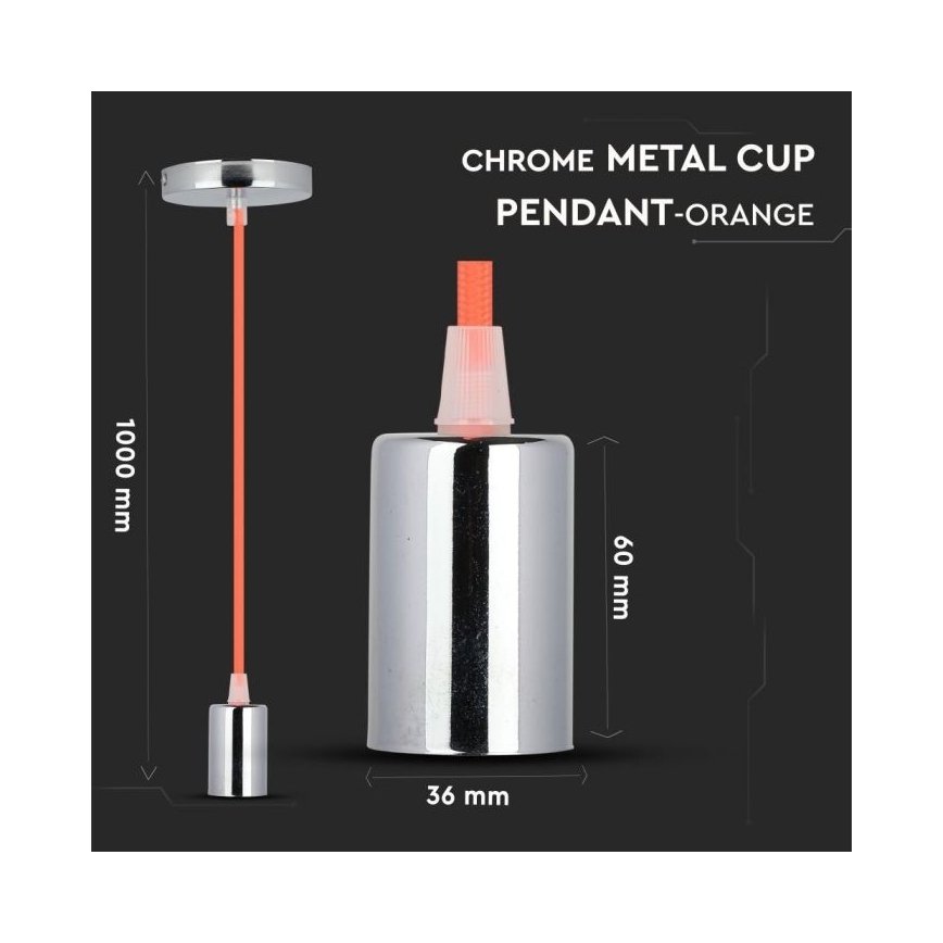 Cabo de carregamento 1xE27/60W/230V laranja/cromado brilhante