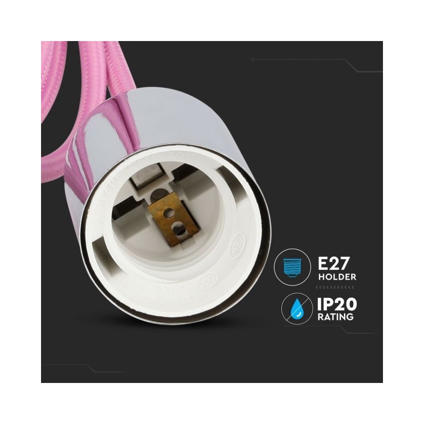 Cabo de carregamento 1xE27/60W/230V rosa claro/cromado brilhante