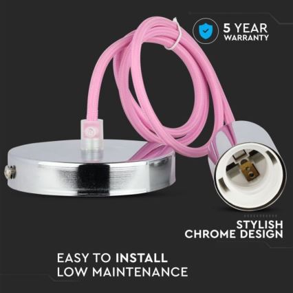 Cabo de carregamento 1xE27/60W/230V rosa claro/cromado brilhante