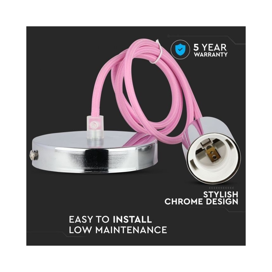 Cabo de carregamento 1xE27/60W/230V rosa claro/cromado brilhante